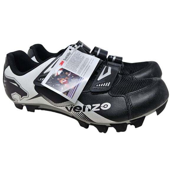 NEW Venzo Scotchlite Reflective Cycling Shoes 7.5 Spin Black Silver Hook Latch